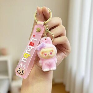 New Popular Hot! mini pink Mocha bunny Labubu Baby keychain dangeler figure